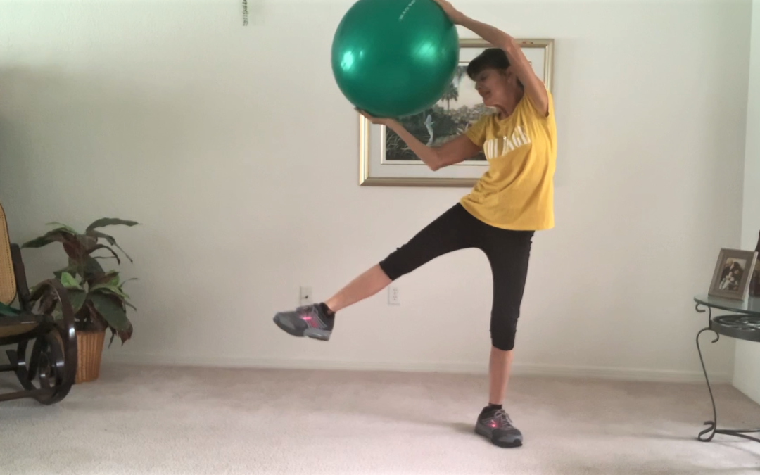 Senior Standing Stability Ball Exercise